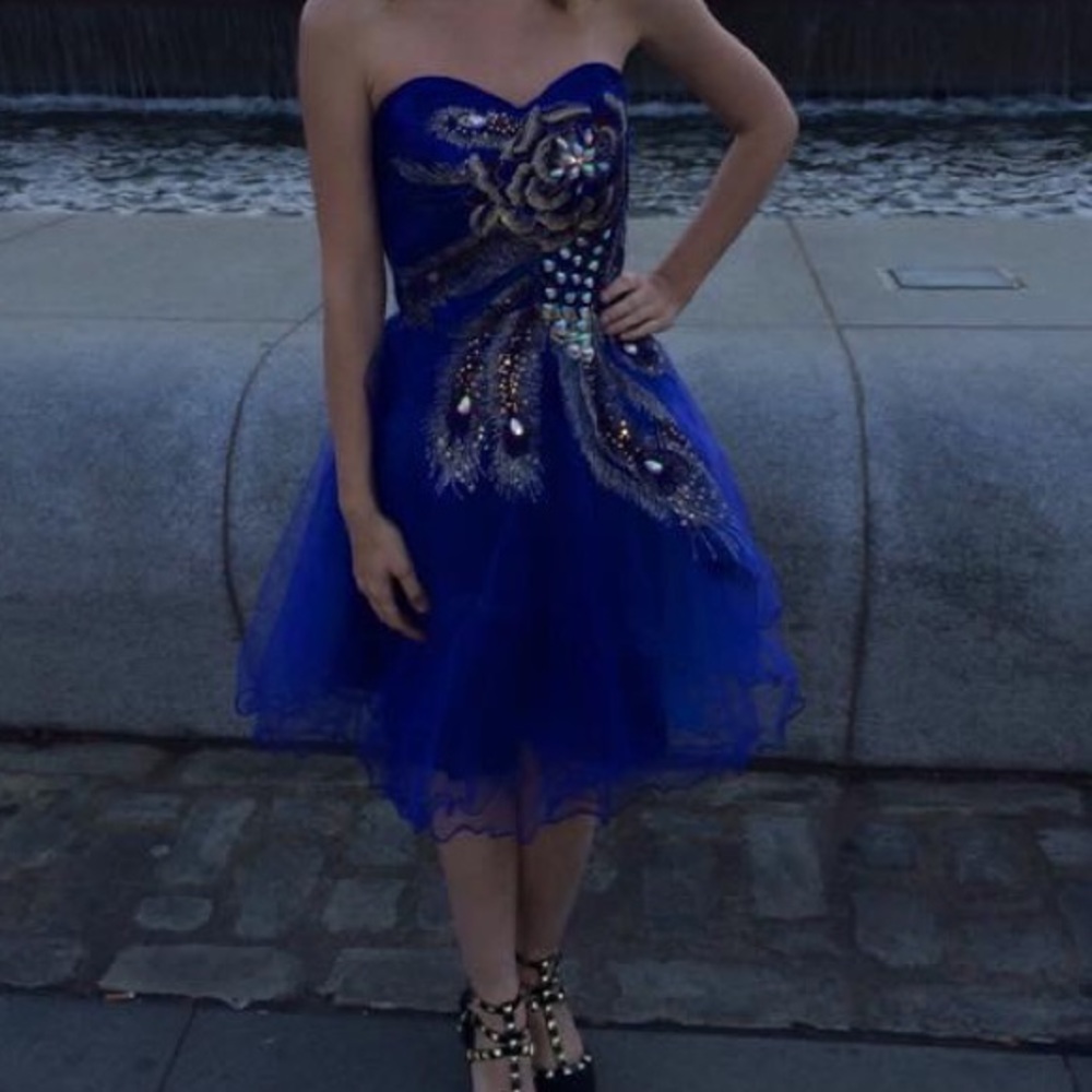 Royal blue peacock size 2 prom style dress!